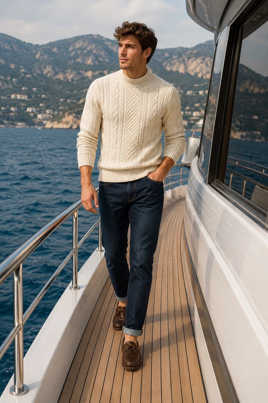 Peregrine Mens British-Made Aran Sweater Sz XL Ivory New Wool Fisherman Nautical